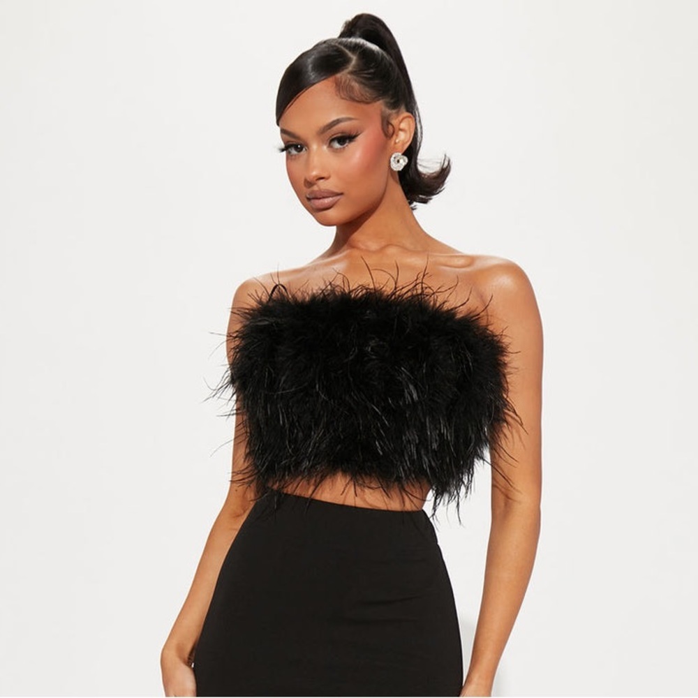 Strapless Women Feather Bandeau Crop Top